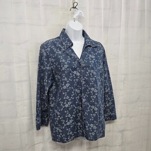 Liz Claiborne Blue Floral Boho Blouse Midi Skirt Chambray Set 12 - Picture 5 of 16